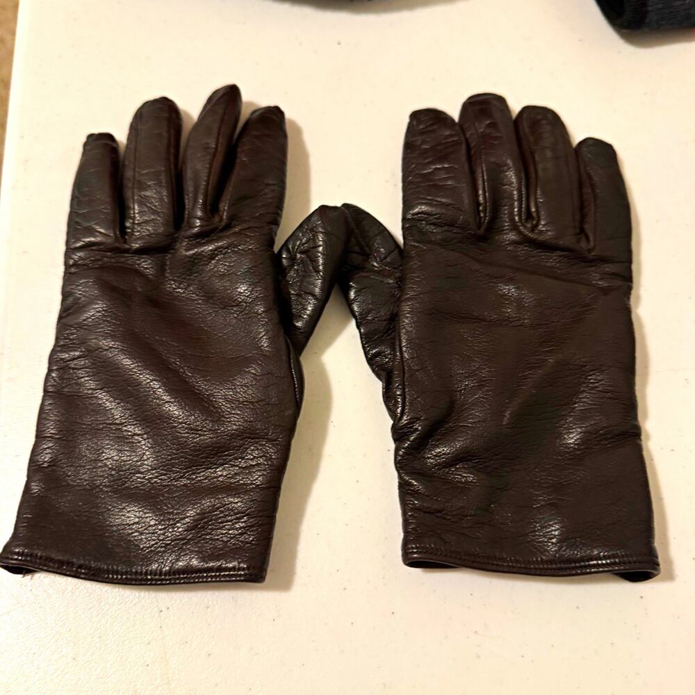 Pistaleri Firenze Women’s Brown Leather Cashmere Lined Gloves 7.5 Wrist Italy